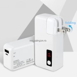 Acumulator Extern Cu Incarcator Priza Incorporat Power Bank 5000mAh Universal Alb