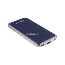 Baterie externa Slim 10000mAh USB + Type-C + Micro USB, albastru