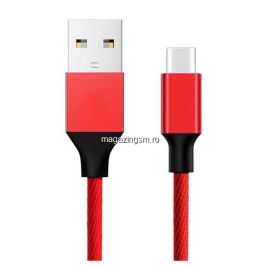 Cablu Date Si Incarcare USB Type C Samsung Huawei Allview Textil Rosu