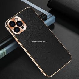 Husa telefon IPhone 12 Pro TPU din piele ecologica Neagra