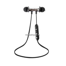 Casti Wireless Bluetooth iPhone Samsung Huawei Magnetice Argintii