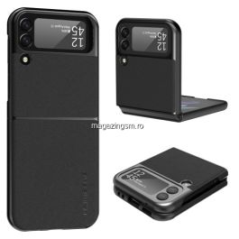 Husa Telefon Samsung Galaxy Z Flip 3 5G Dura Din Piele Ecologica Neagra