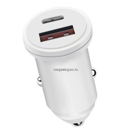 Incarcator Auto Cu USB Si USB Type C 20W Alb
