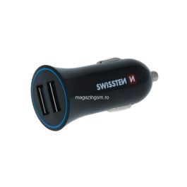 Incarcator Auto Dual USB 2,4A Cu Cablu Lightning iPhone Samsung Huawei LG Asus Negru