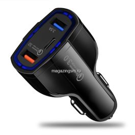 Incarcator Auto Samsung Galaxy J4 Dual USB Si USB Tip C Negru