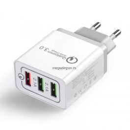 Incarcator Retea Fast Charging  Porturi USB 3,0 Alb