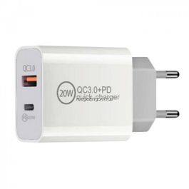Lemontti Incarcator Retea PD Type-C + USB Quick Charge 20W Alb (output USB + Type-C 3.4A max, QC3.0)