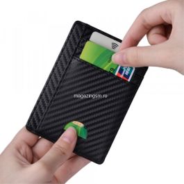 Portofel Din Piele Ecologica, Anti Furt Card, Negru