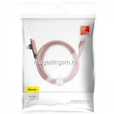 Baseus Cablu Colourful Elbow Lightning la Type-C Pink (1.2m, 18W, PD)