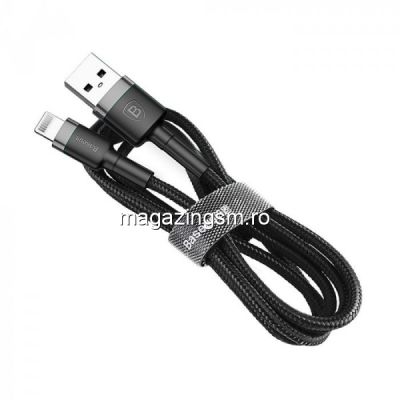 Cablu Lightning pentru iPhone, QC3,0 , 2,4A , 1M, BASEUS Cafule Durable Nylon, negru