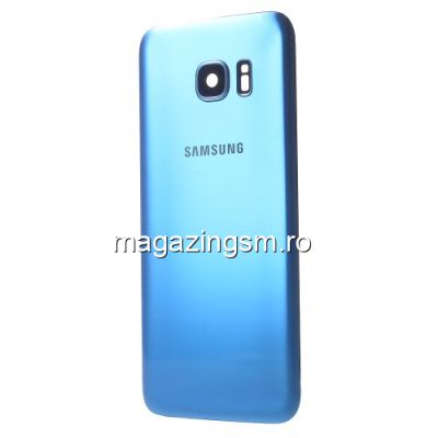 Capac Baterie Spate Samsung Galaxy S7 Edge G935 Cu Ornament Camera Si Adeziv Sticker Albastru
