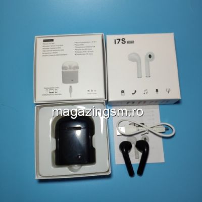 Casti Wireless Bluetooth cu Carcasa Incarcare Samsung iPhone Huawei LG Negre