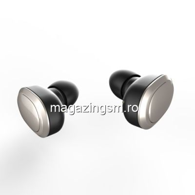 Casti Bluetooth Samsung Galaxy S9 cu Carcasa Incarcare Argintii