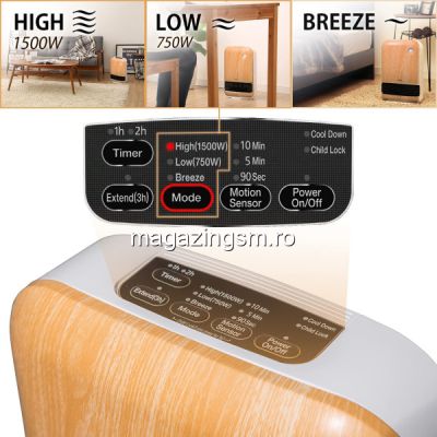 Convector Ohyama Ceramic Fan Heater JCH-15TD4, 1500 W. 3 Moduri de incalzire, Light Wood