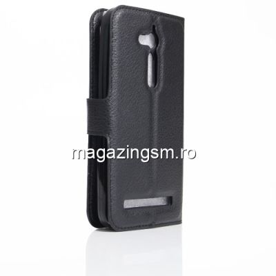 Husa Flip Cu Stand Asus Zenfone Go ZB500KL ZB500KG Lychee Series Neagra