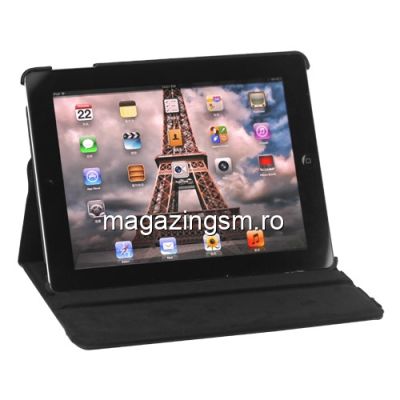 Husa Flip Cu Stand iPad 4 Piele PU Si Rotatie 360 Grade Neagra