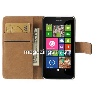 Husa Flip Cu Stand Nokia Lumia 630 Dual SIM Genuine Piele PU Neagra