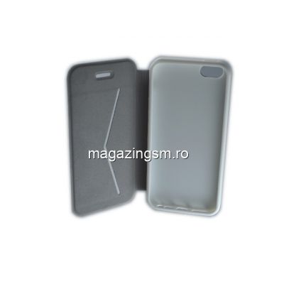 Husa iPhone 5 5s Flip Design Diamante Stand Cu Suport Card Gri