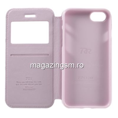 Husa iPhone 7 Flip Cu Stand Si Fereastra ROAR KOREA Series Roz
