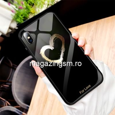 Husa iPhone XS / X Cu Spate Din Sticla Neagra