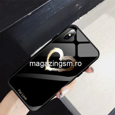 Husa iPhone XS / X Cu Spate Din Sticla Neagra