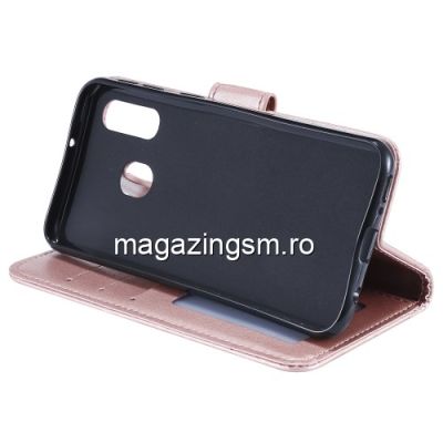 Husa Samsung Galaxy A20e Flip Cu Stand Roz Aurie