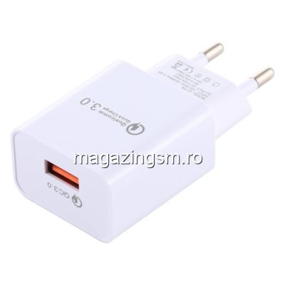 Incarcator Retea QC 3,0 Cu Port USB Alb