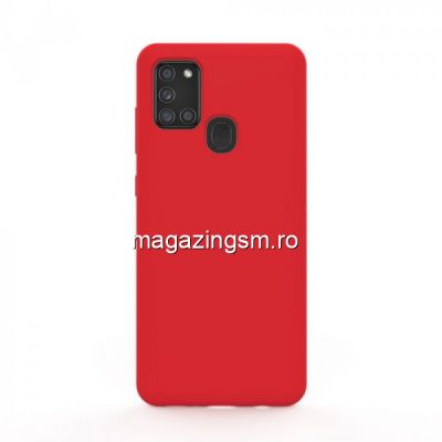 Lemontti Husa Liquid Silicon Samsung Galaxy A21s Red (protectie 360°, material fin, captusit cu microfibra)