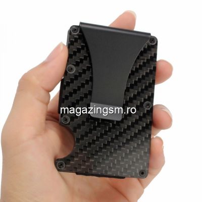 Portofel inteligent din aluminiu, anti furt card, Negru
