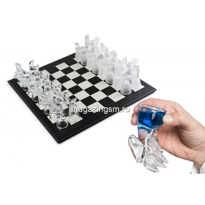 Set Joc Sah de petrecere cu shoturi THE GLASS KNIGHTS, Gri