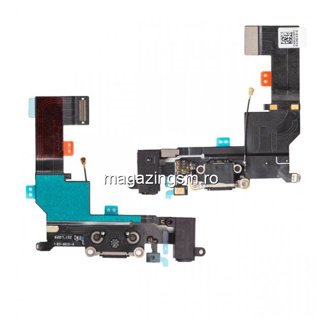 Banda Flex Cu Conector Incarcare Mufa Jack 3,5 mm Si Microfon iPhone SE 2016 Neagra