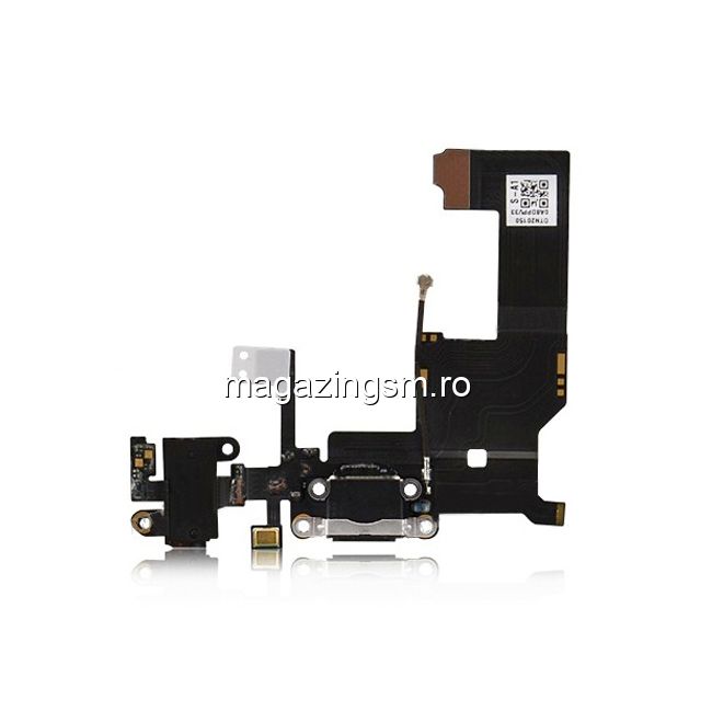 Banda Flex iPhone 5 Mufa Incarcare Cu Microfon Si Jack Audio Originala Neagra