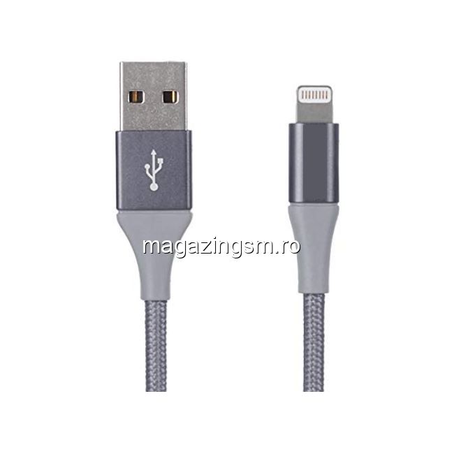 Cablu Date Si Incarcare iPhone 5 5c 5s 6 6 Plus 6s 6s Plus 7 7 Plus 8 8 Plus X XS XS Max XR Textil Gri