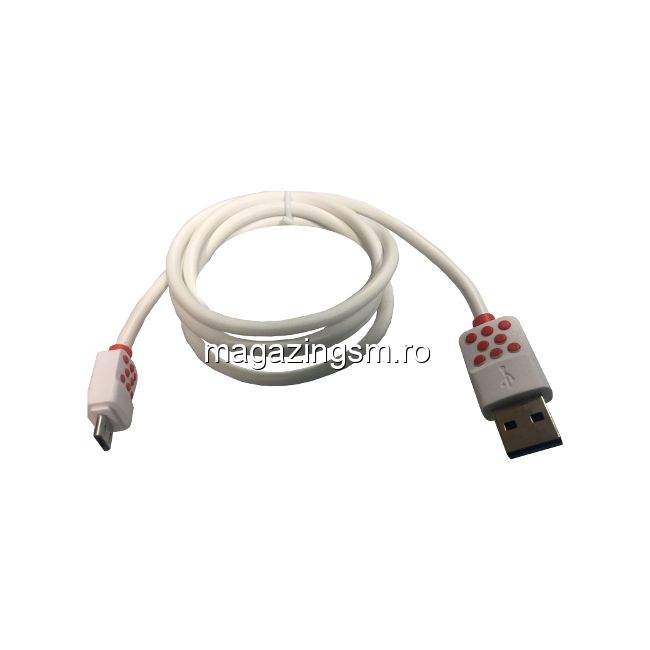 Cablu Date Si Incarcare Micro USB Alcatel 3c Alb Cu Buline