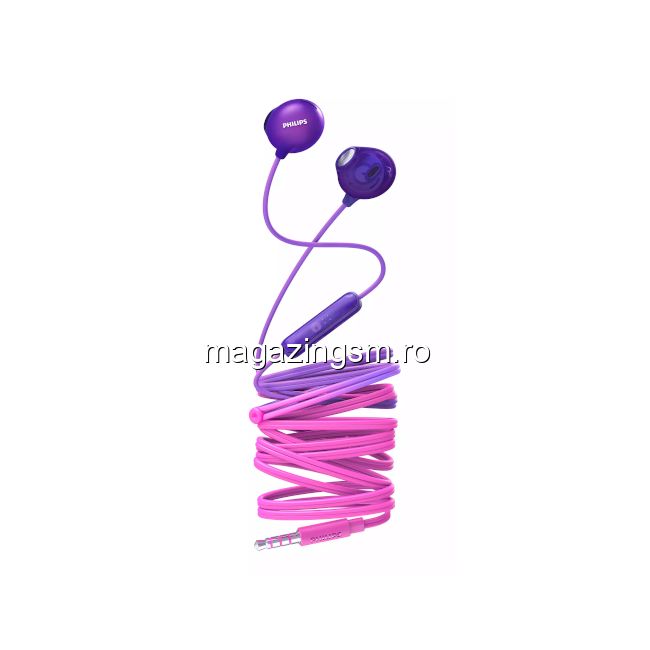 Casti audio Philips UpBeat SHE2305PP/00, intraauriculare, microfon incorporat, izolare fonica, lungime cablu 1,2m, Roz/Violet