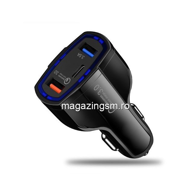 Incarcator Auto Samsung Galaxy S6 Dual USB Si USB Tip C Negru