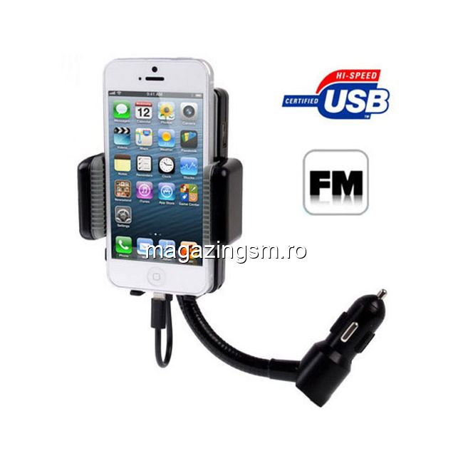 Incarcator Suport Auto Handsfree Si Emitator FM iPhone 5s 5c 5 iPod Touch 5